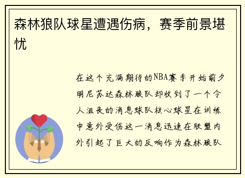 森林狼队球星遭遇伤病，赛季前景堪忧